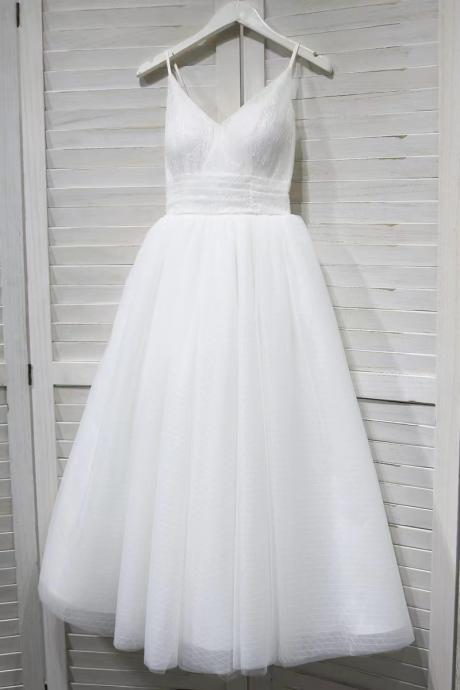Simple Wedding Dress, Spaghetti Strap Bridesmaid Dress, White Party Dress,handmade