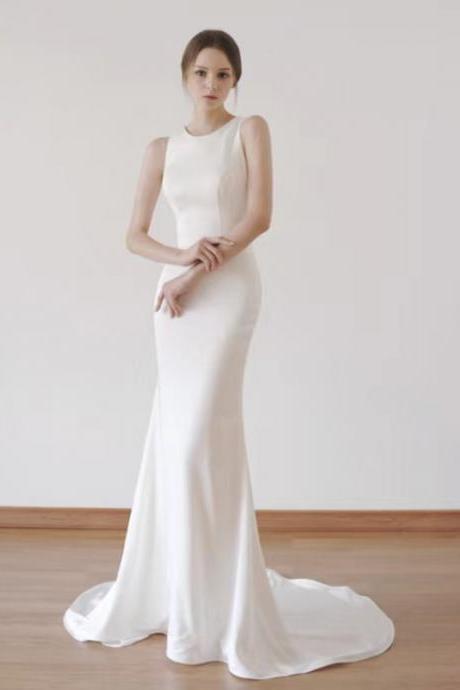 Sleeveless Bridal Dress,simple Mermaid Wedding Dress ,handmade