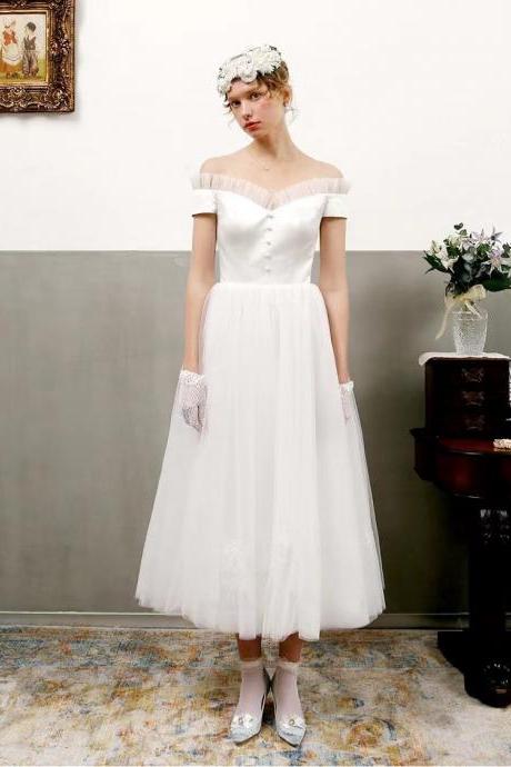 Off Shoulder Bridal Dress,chic Wedding Dress ,handmade