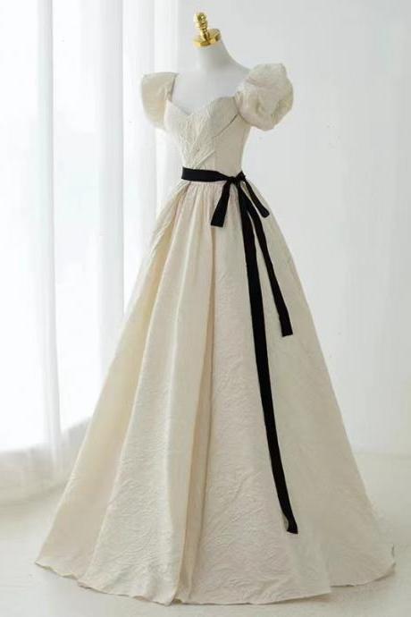 Off-the-shoulder Prom Gown, Beige Jacquard Wedding Dress,handmade