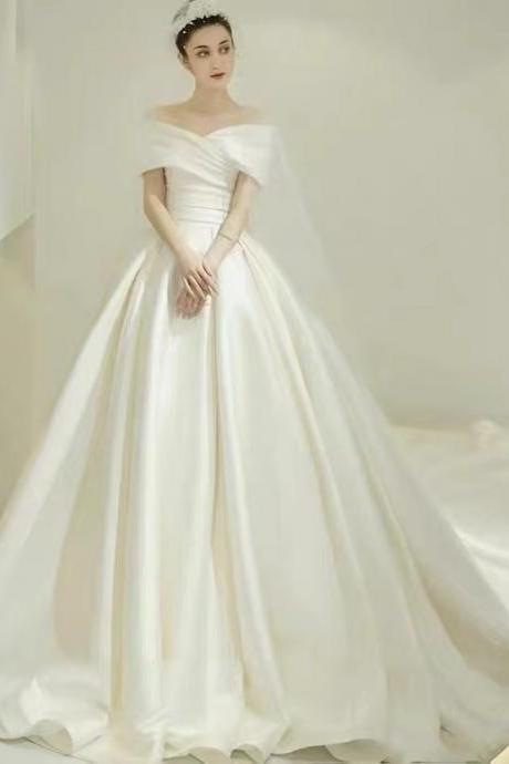 Off Shoulder Bridal Dress, Elegant Wedding Dress, Satin Ball Gown Dress,handmade