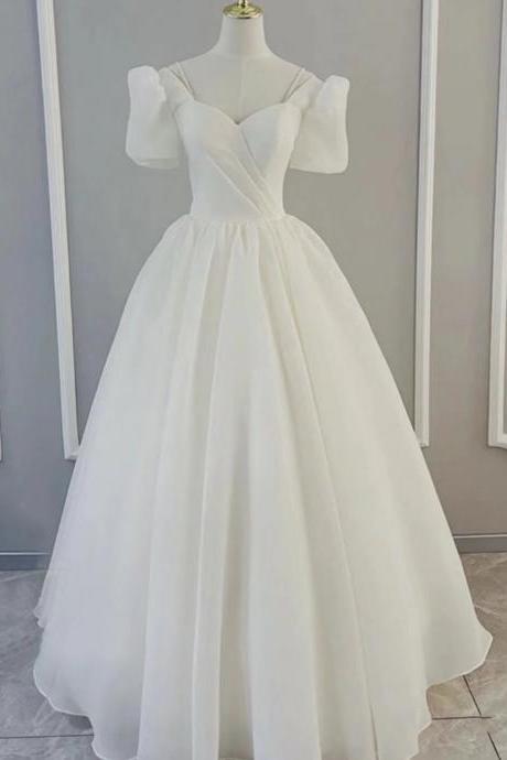 White Bridal Dress, Temperament Simple Princess Dress ,bubble Sleeve Fairy Wedding Dress ,handmade