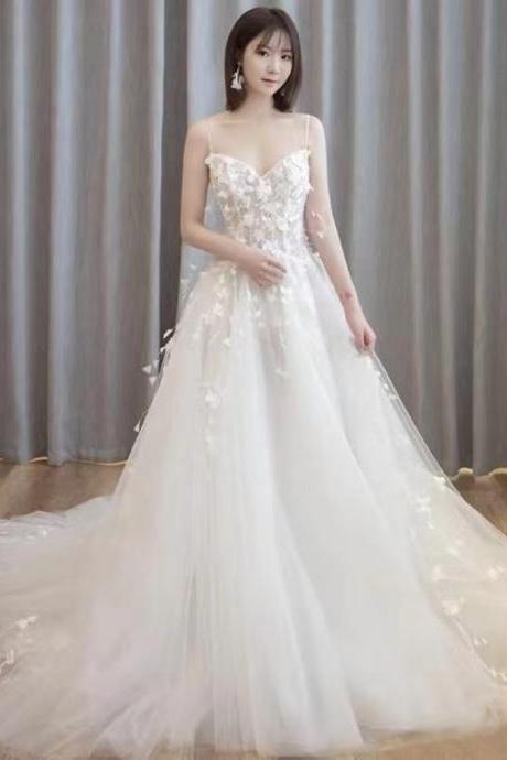 Sexy Bridal Dress, Spaghetti Strap Wedding Dress,handmade