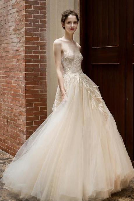 Sleeveless Bridal Dress, Dream Wedding Dress,handmade