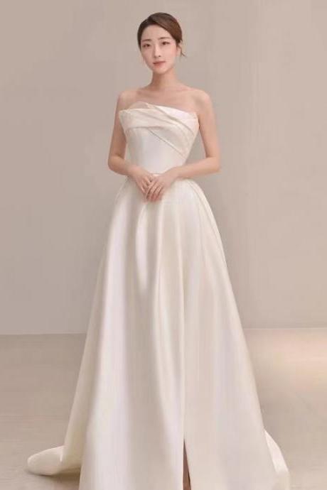 Strapless Bridal Dress,slit Ball Gown Wedding Dress,handmade