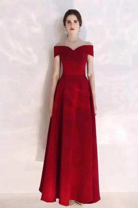 Off shoulder evening dress,red bridesmaid dress,Handmade