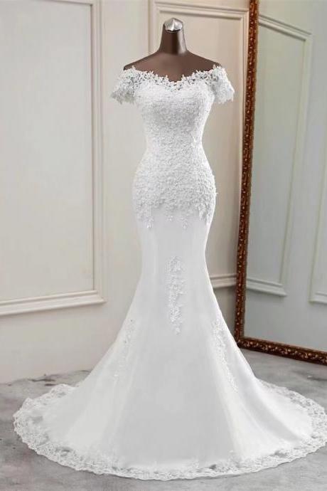 Off Shoulder Fantasy Bridal Gown, Slim Wedding Dress,handmade