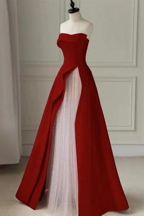 Strapless Evening Dress,red Wedding Dress,handmade