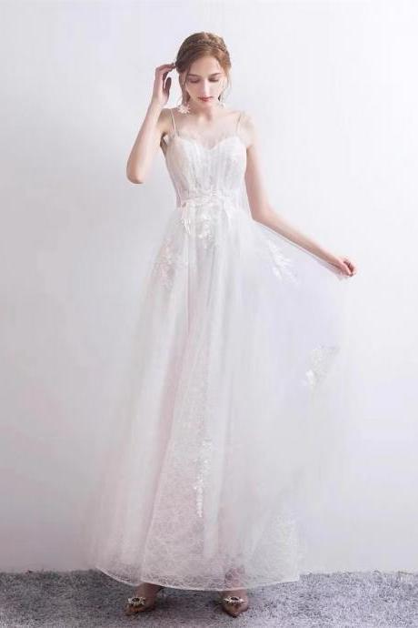 Spaghetti Strap Wedding Dress, Tulle Wedding Dress, White Bridal Dress,handmade