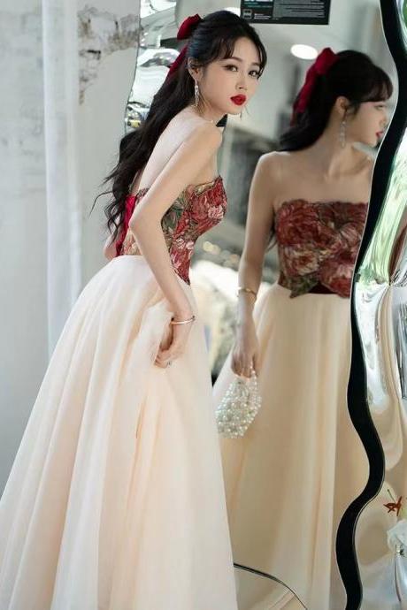 Strapless Wedding Dress, Champagne Light Bridal Gown,handmade