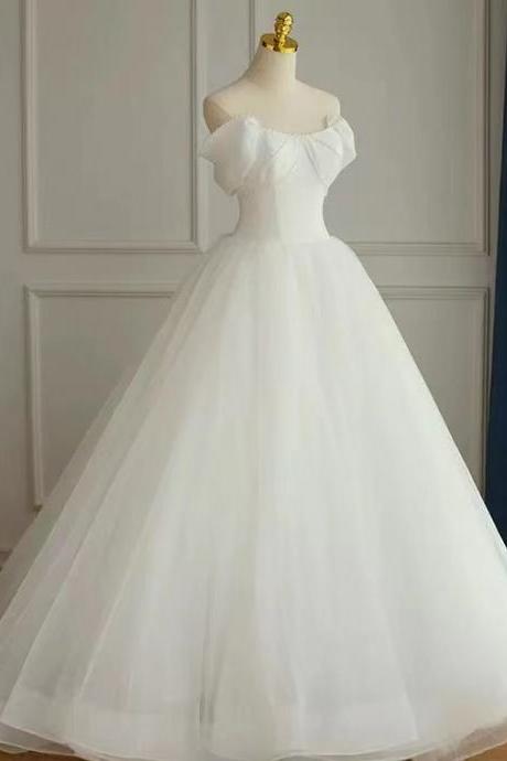 Off Shoulder Wedding Dress, Tulle Wedding Dress, White Chic Bridal Dress,handmade