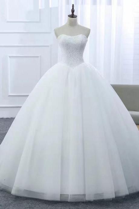White Wedding Dress, Strapless Wedding Dress, Tulle Bridal Dress,handmade
