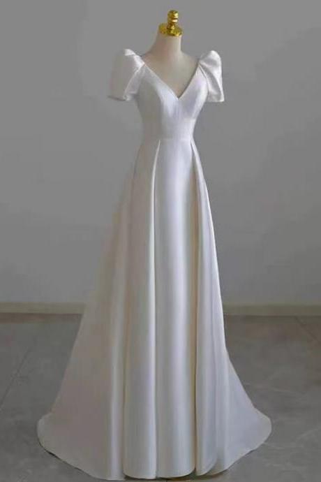 Satin Light Wedding Dress, Style, White, Simple Evening Dress, Temperament, Bridal Dress ,handmade