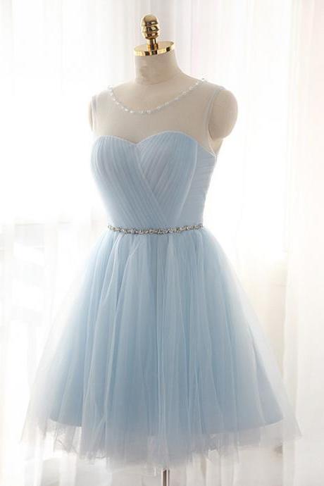 Light Blue Short Tulle Party Dress, Handmade Prom Dresses, Cute Homecoming Dresses,handmade