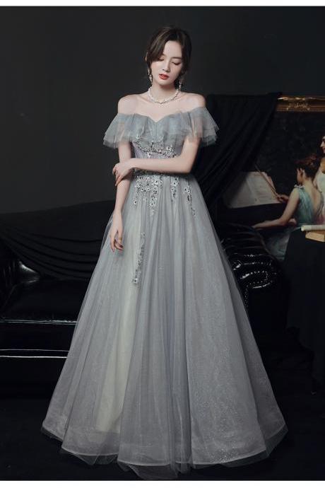 Light Grey Sweetheart Lace Tulle Floor Length Long Evening Dress, Grey Prom Dress Party Dress,handmade