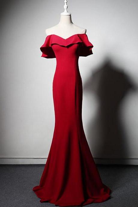 Red Mermaid Evening Dress,off Shoulder Floor Length Evening Dress ,sexy Party Dress, Red Evening Dress Formal Dress,handmade