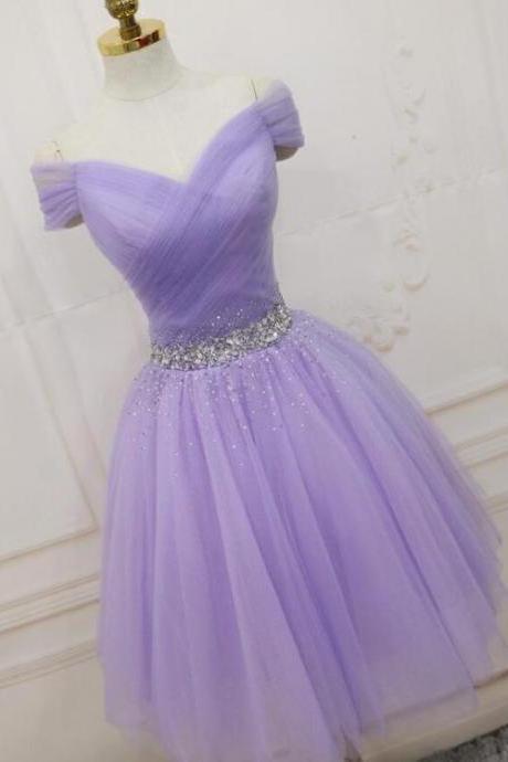 Cute Light Purple Party Dress,sweetheart Knee Length Homecoming Dress, Short Prom Dress,handmade