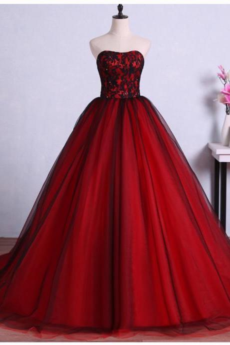 Red And Black Gorgeous Prom Gowns, Party Dresses, Sweet 16 Formal Dresses With Applique,handmade