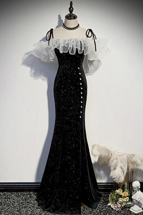 Black Long Prom Dress, Mermaid Prom Dress Black Evening Dress,mermaid Glitter Dress,handmade
