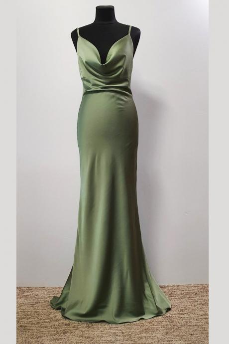 Spaghetti Strap Evening Dress,sage Long Formal Occasion Dresses For Prom Party,handmade