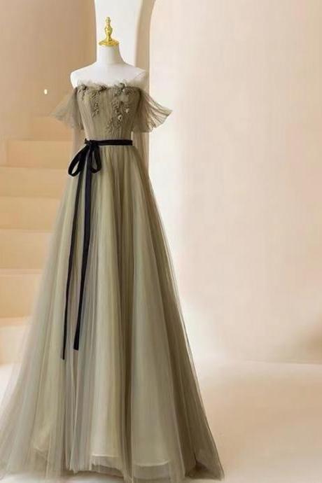 Olive Green Prom Dress,off Shoulder Party Dress,chic Bridal Evening Dress,handmade