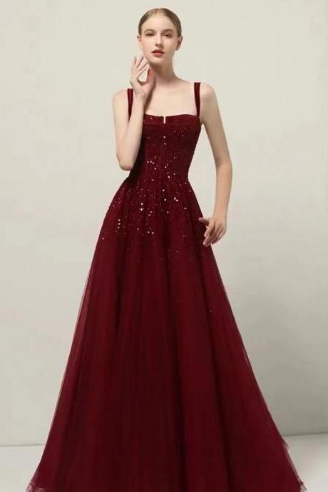 Spaghetti Strap Prom Dress,red Party Dress,charming Evening Dress,handmade