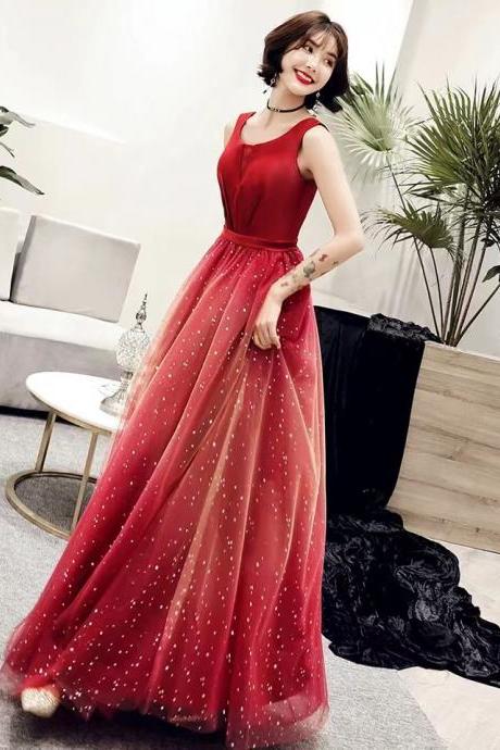 O-neck Party Dress,red Prom Dress,charming Evening Dress,custom Made