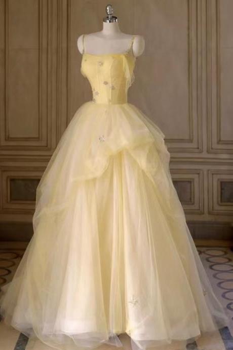 Simple Halter Party Dress, Birthday Fairy Dress, Socialite Senior Yellow Prom Dress,handmade