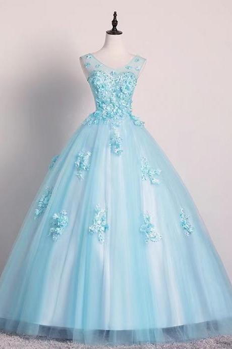 V-neck Party Dress, Pretty Fairy Ball Gown Dress, Bue Prom Dress,handmade