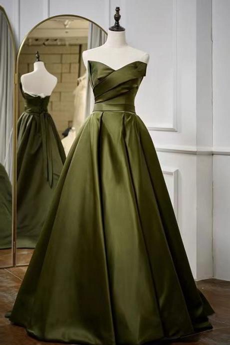 Light Luxury Prom Dress, Vintage Dress, Temperament Strapless Ball Gown Dress, Dark Green Dress Evening Gown,handmade