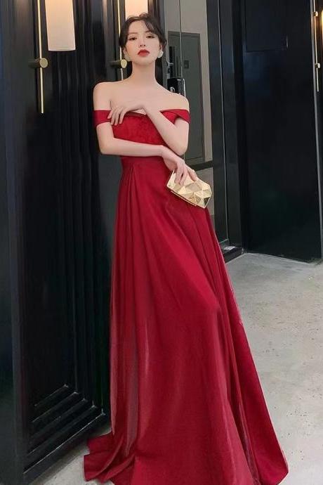 Off Shoulder Evening Dress,red Prom Dress,sexy Satin Party Dress,handmade