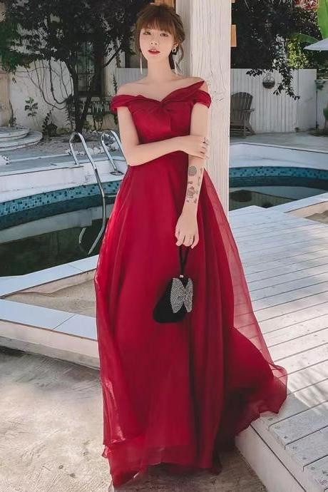 Red Party Dress, Off Shoulder Prom Dress, Cute Evening Dress,handmade