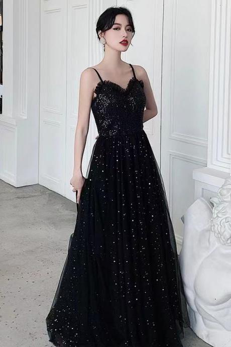 Black Party Dress, Halter Neck Prom Dress, Sexy Evening Dress,handmade