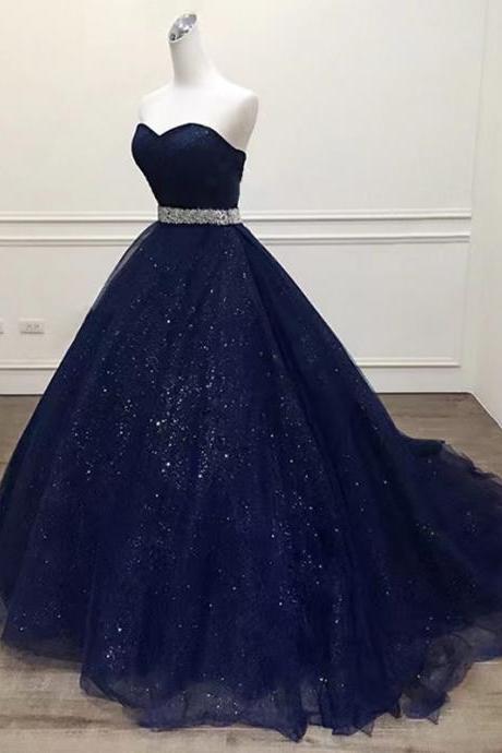 Gorgeous Prom Gowns, Navy Blue Party Dresses, Sweet 16 Formal Dresses,strapless Wedding Dresses,handmade