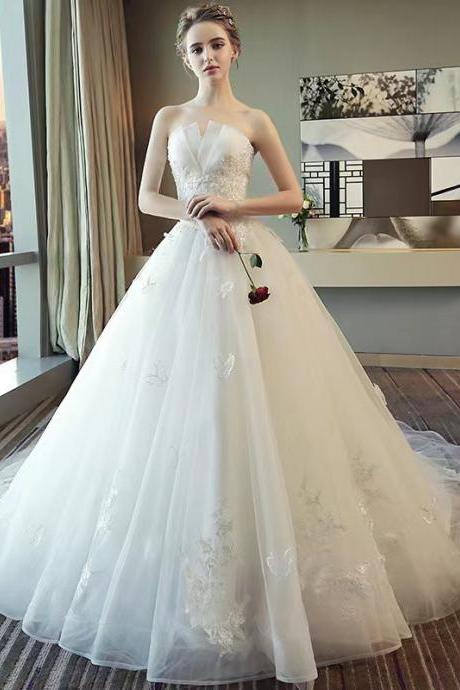 Strapless Wedding Dress ,white Wedding Dress,trailing Bridal Dress,handmade