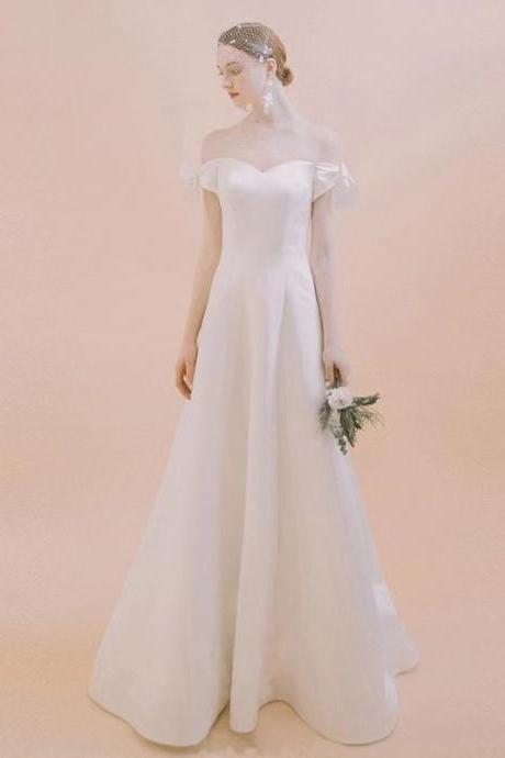 Satin Light Wedding Dress, White Bridal Dress, Simple Prom Dress,handmade