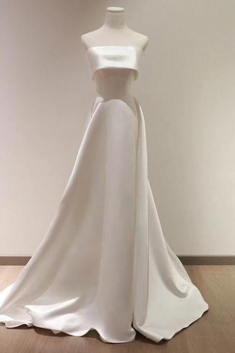 Satin Light Wedding Dress,white Bridal Dress, Simple Stapless Wedding Dress,handmade