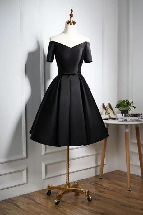 Satin Homecoming Dress, Off Shoulder Party Dress,little Black Dress ,handmade