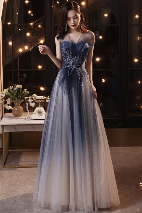 Strapless Party Dress,navy Blue Prom Dress ,sexy Evening Dress,gradient Graduatin Dress,handmade