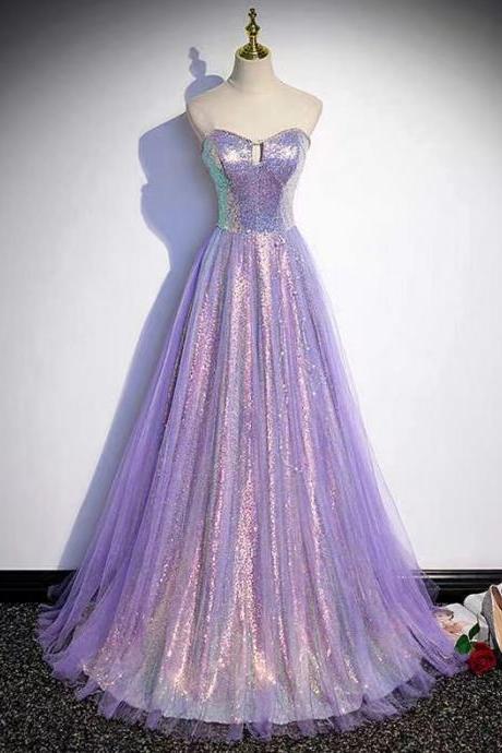 Sparkly Evening Gowns, Purple Prom Dress,strapless Party Dress,handmade