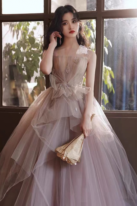 Spaghetti Strap Prom Dress, Luxury Pink Party Dress, Fairy Evening Dress,handmade