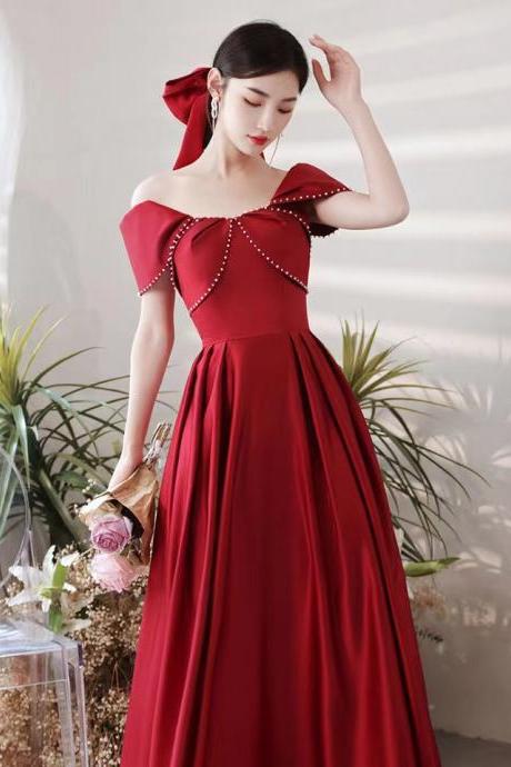 Off Shoulder Prom Dress, Luxury Satin Prom Dress, Sexy Red Evening Dress,handmade