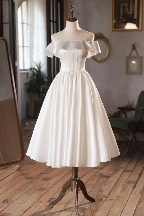 Off Shoulder Party Dress, Luxury Satin Prom Dress, Chic White Evening Dress,handmade