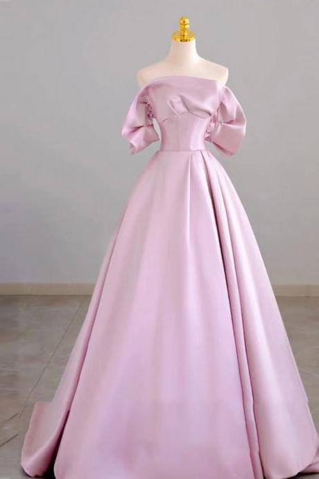 Off Shoulder Prom Dress, Luxury Satin Party Dress, Pink Evening Dress,handmade