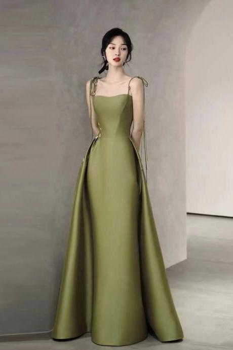 Spaghetti Strap Satin Dress, Green Prom Dress, Cute Party Dress,handmade