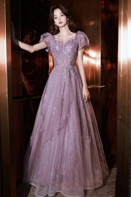 Off Shoulder Prom Dress, Purple Evening Dress, Sweet Fairy Party Dress,handmade