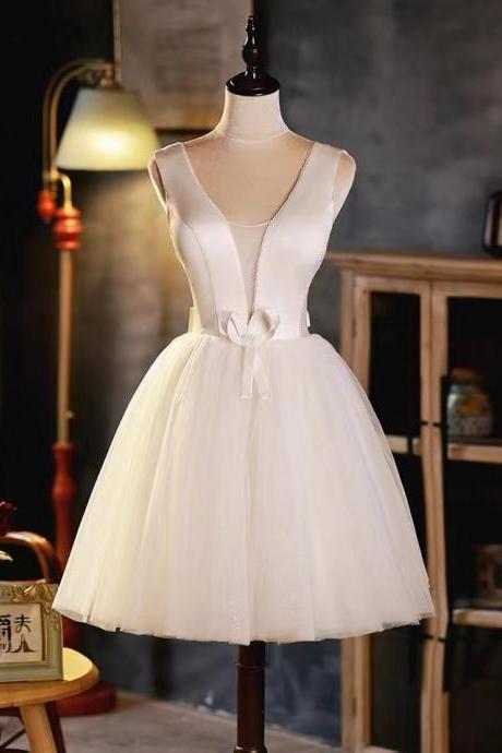 Spaghetti Strap Prom Dress, White Evening Dress, Sweet Party Dress,fairy Homecoming Dress,short Bridal Dress,handmade