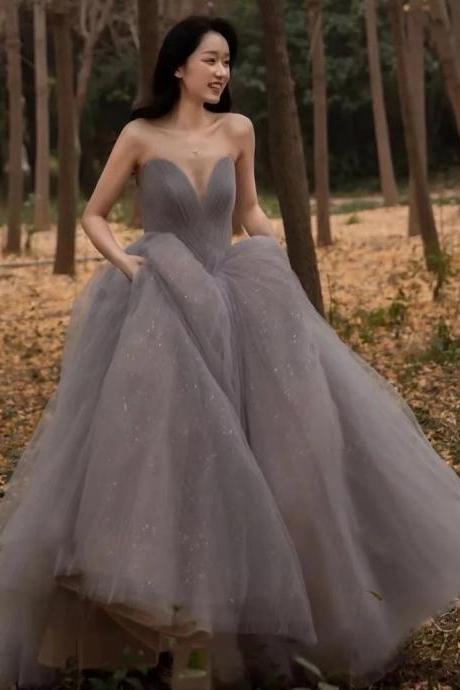 Princess Evening Dress , Fairy Senior Sense Party Dress, Temperament Wedding Dress,gray Bridal Dress,handmade