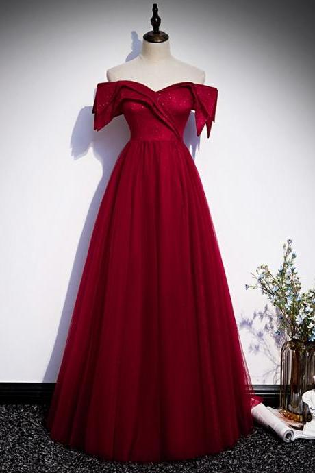 Off Shoulder Evening Dress , Elegant Party Dress,red Prom Dress,handmade