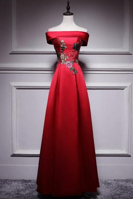 Off Shoulder Evening Dress , Elegant Party Dress,red Prom Dress,satin Formal Dress,handmade